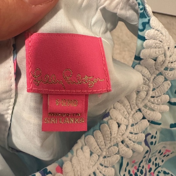 Lily Pulitzer Baby Blue Pink Printed Shift Dress Size 6-12 Months - Picture 9 of 10